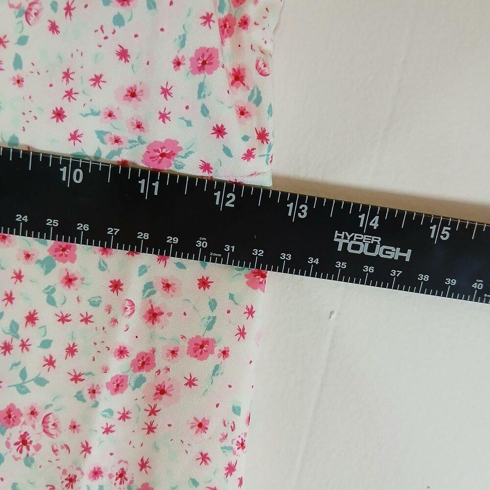 White Pink Floral Summer Dress Criss Cross Tie Back Small Ruffle - Picture 8 of 9